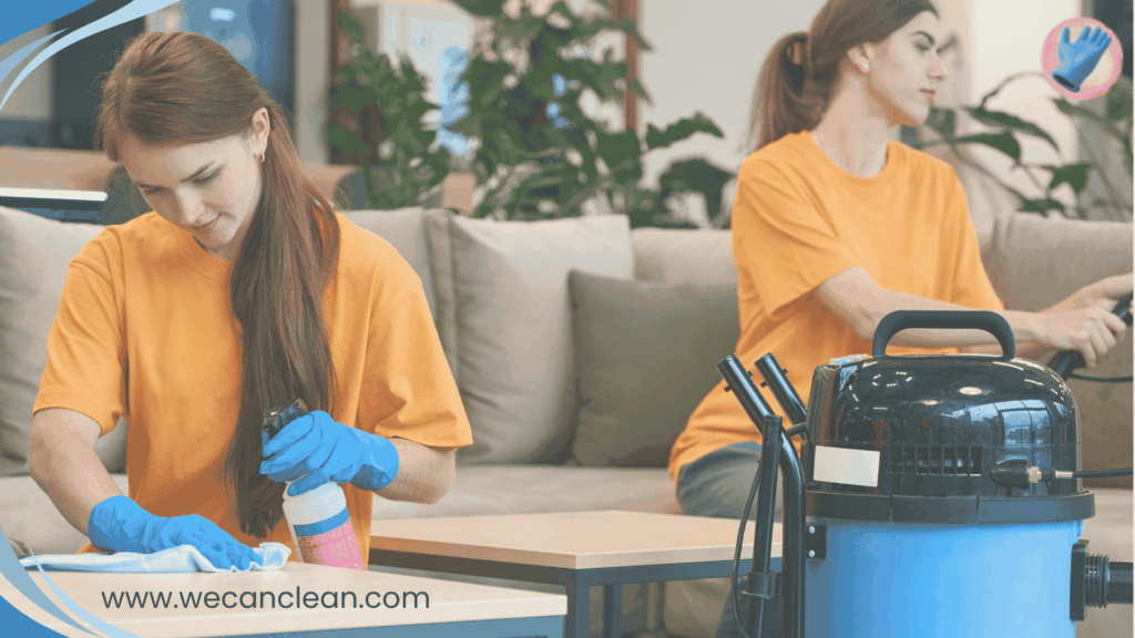 Professional Cleaners Sydney team providing a deep clean in a living room.