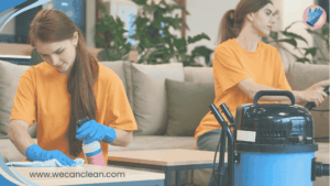 Professional Cleaners Sydney team providing a deep clean in a living room.