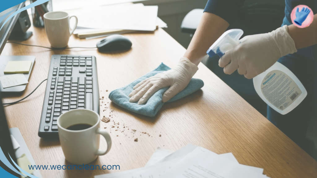 Professional Office Cleaning Sydney staff sanitising desks and high-touch surfaces.