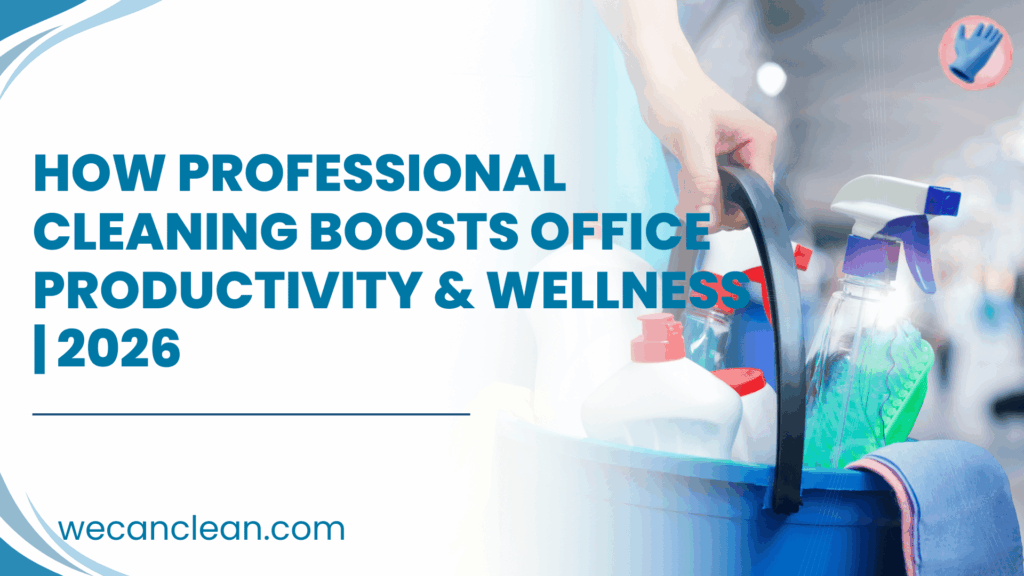 Organized office productivity cleaning with desk, surface, and floor maintenance.