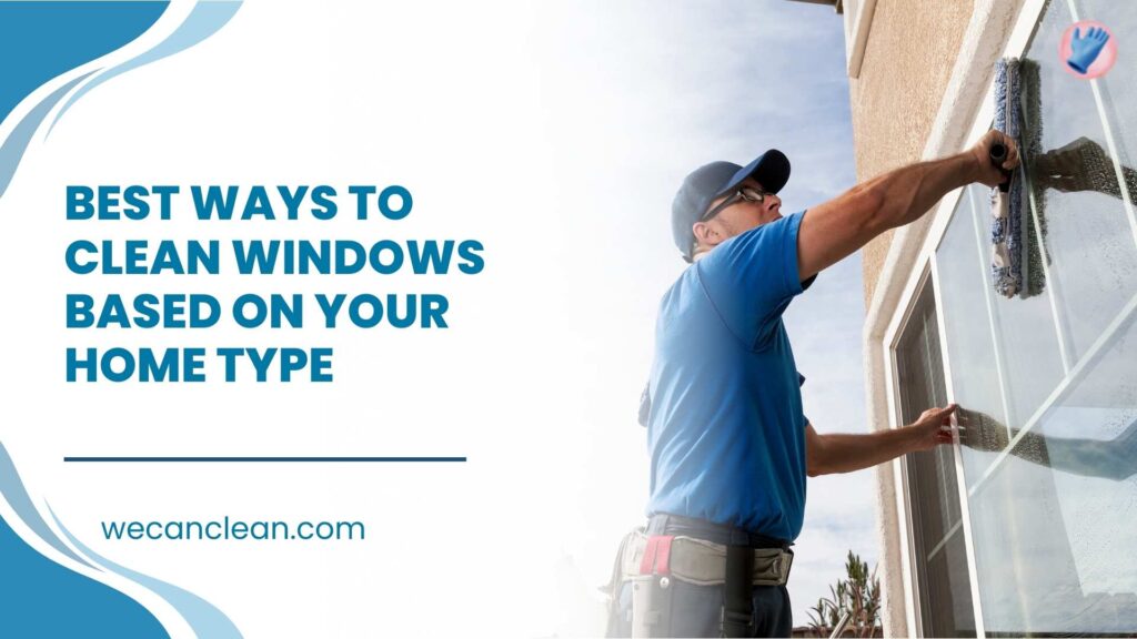 Professional cleaner demonstrating the Best Ways To Clean Windows on a large glass panel.