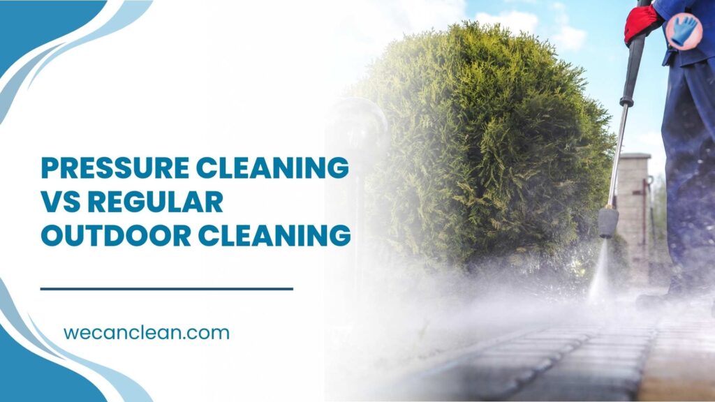 Pressure Cleaning being used to remove dirt from an outdoor driveway.